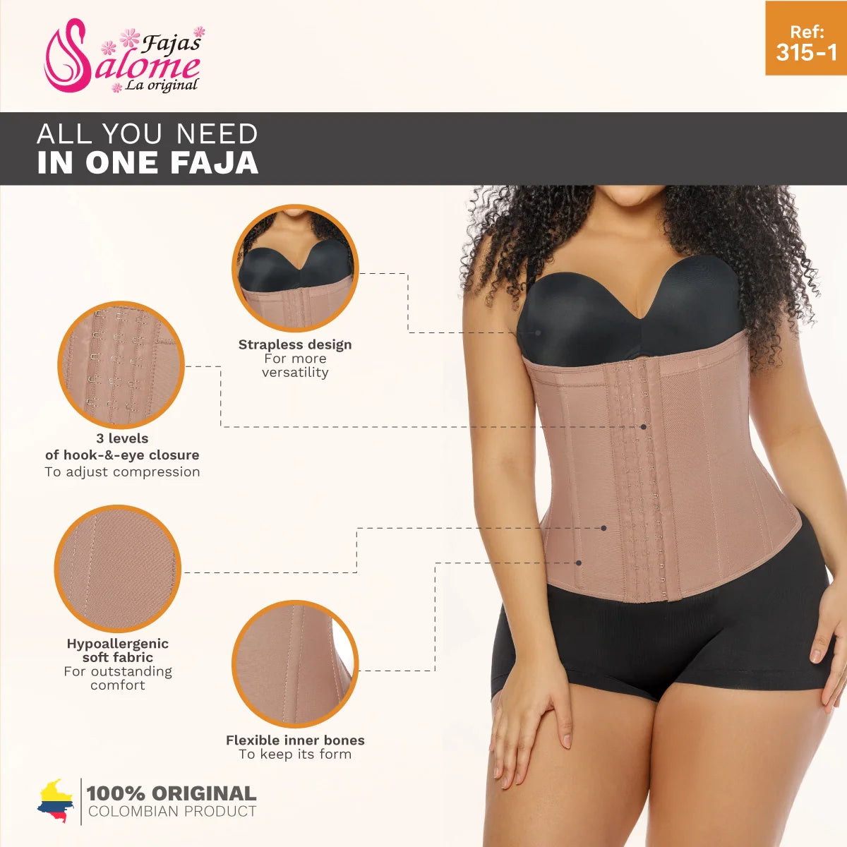 Tummy Control Waist Trainer Fajas Colombianas With Hooks Cocoa | 315