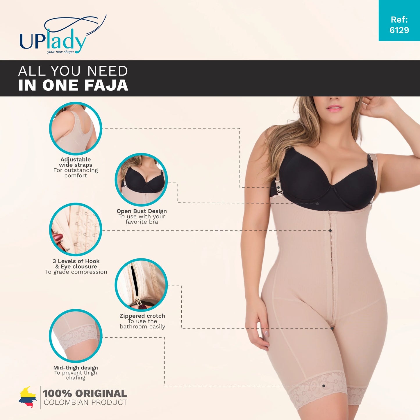 Colombian Fajas Butt Lifter Shapewear For Wide Hips | F-6129