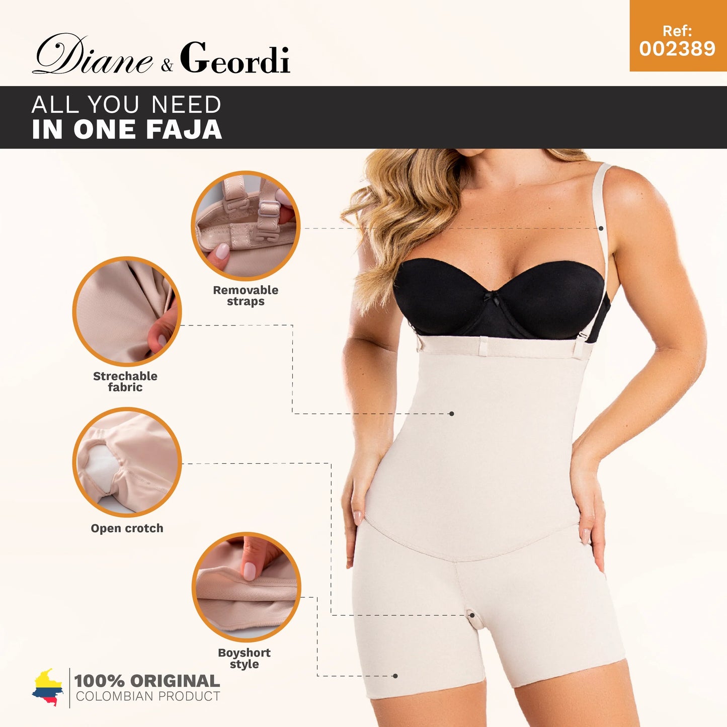 Colombian Fajas Postpartum Butt Lifter Mid-thigh Bodysuit Strapless Shapewear | 002389