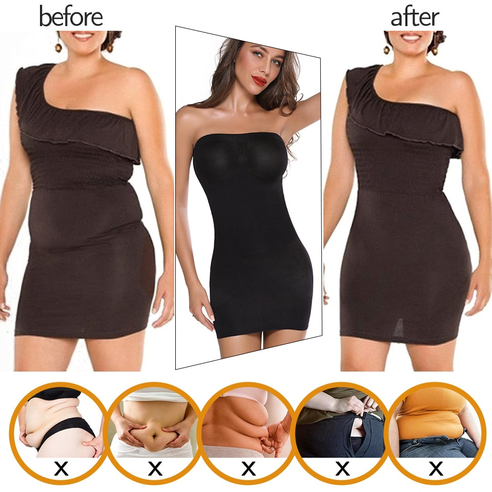 Women Shapewear Strapless Full Slips for Under Dresses Tummy Control Slips Slimming Skirts Full Body Shaper Seamless Underwear