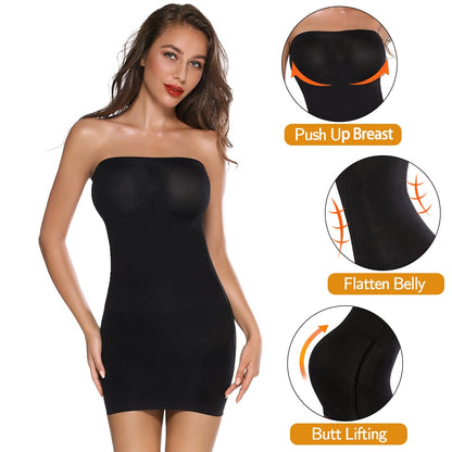 Women Shapewear Strapless Full Slips for Under Dresses Tummy Control Slips Slimming Skirts Full Body Shaper Seamless Underwear