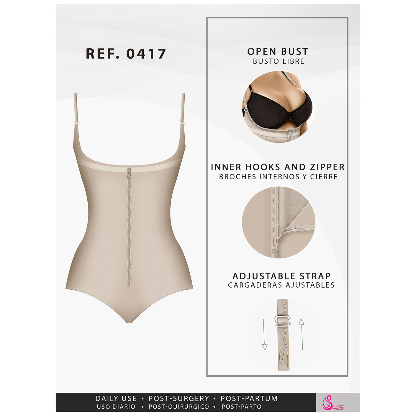 Colombian Fajas Salome 0417| WOMEN'S OPEN BUST TUMMY CONTROL BUTT LIFTER SHAPEWEAR| HIPSTER DAILY USE BODY SHAPER | POWERNET