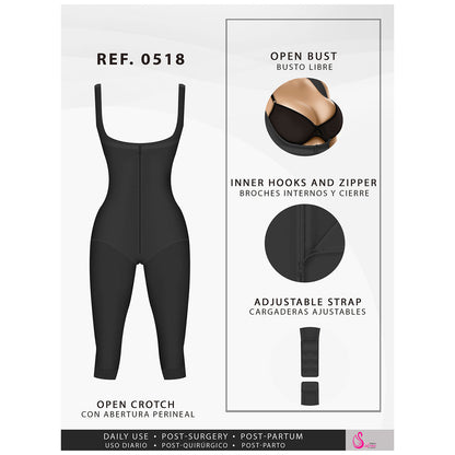 Colombian Fajas Salome 0518| STAGE 1 POST SURGERY BODYSUIT | WOMEN'S THICK STRAP KNEE LENGTH FULL BODY SHAPER | POWERNET