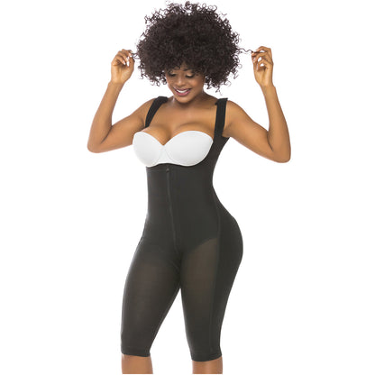 Colombian Fajas Salome 0518| STAGE 1 POST SURGERY BODYSUIT | WOMEN'S THICK STRAP KNEE LENGTH FULL BODY SHAPER | POWERNET