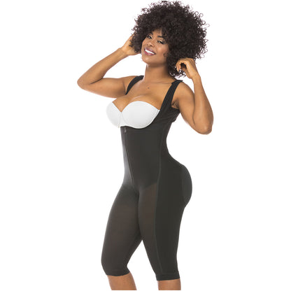 Colombian Fajas Salome 0518| STAGE 1 POST SURGERY BODYSUIT | WOMEN'S THICK STRAP KNEE LENGTH FULL BODY SHAPER | POWERNET